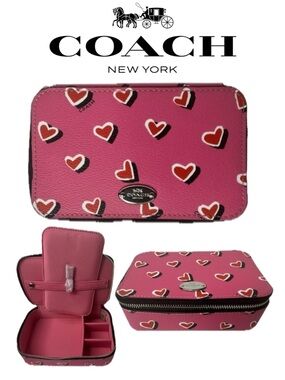 Coach Y2K Heart Travel Jewelry Box Signature Vintage 60990 Hearts